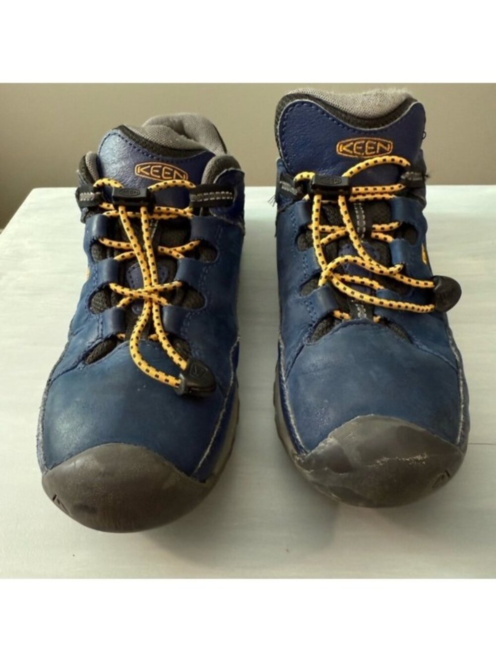 KEEN Kids Waterproof Hiking Shoes Size 2Y Blue Leather Outdoor Fall